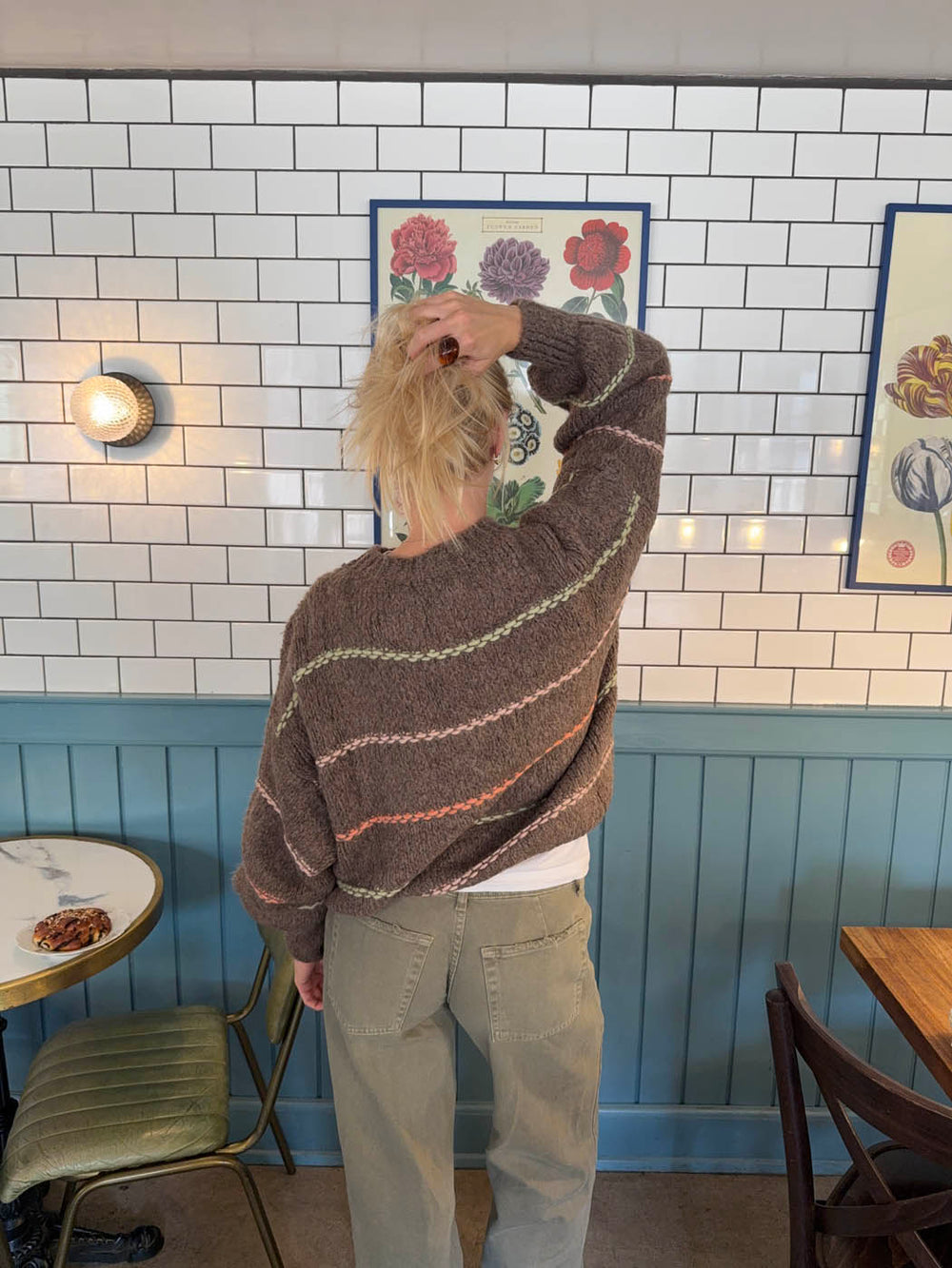 Rula striktrøje med striber - Brun