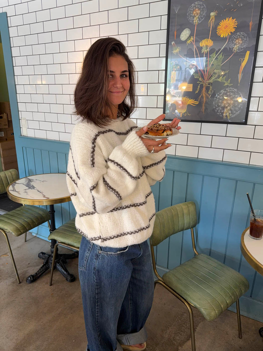 Rula striktrøje med striber - Hvid/brun