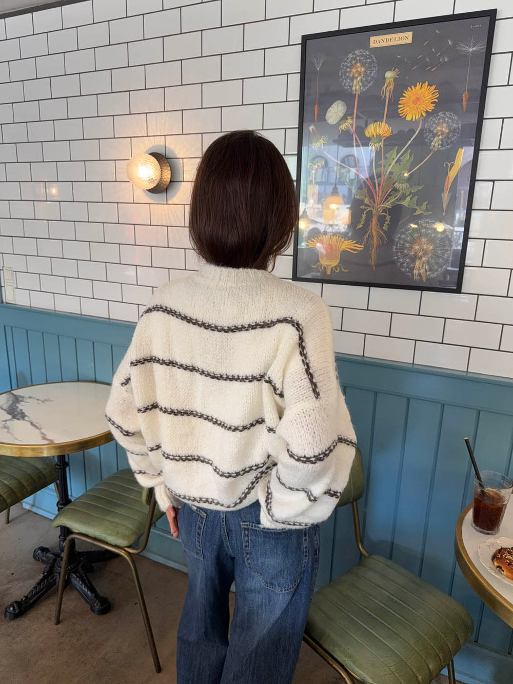 Rula striktrøje med striber - Hvid/brun