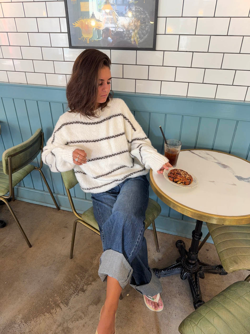 Rula striktrøje med striber - Hvid/brun