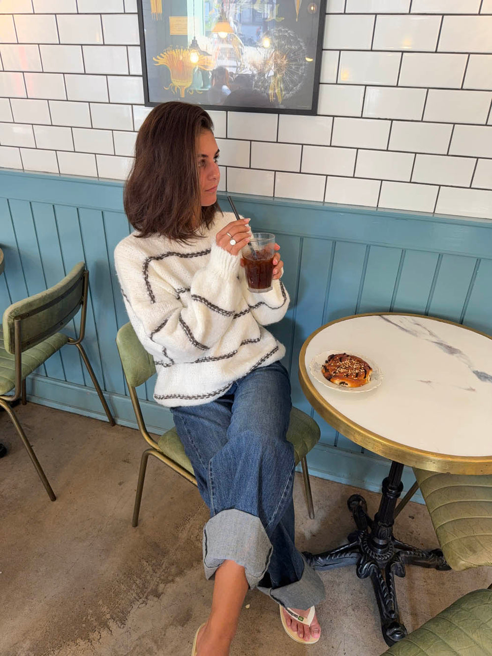 Rula striktrøje med striber - Hvid/brun