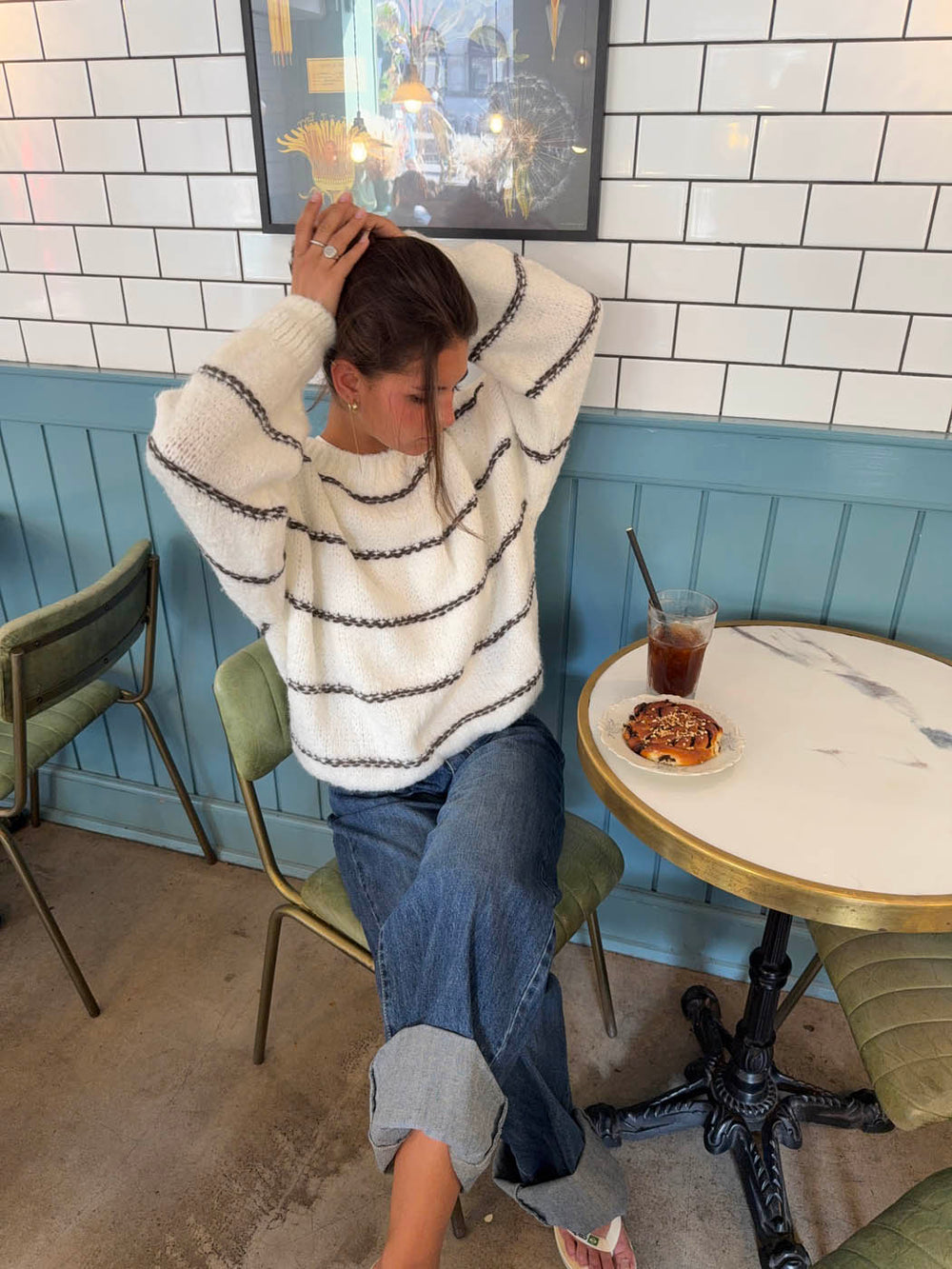 Rula striktrøje med striber - Hvid/brun