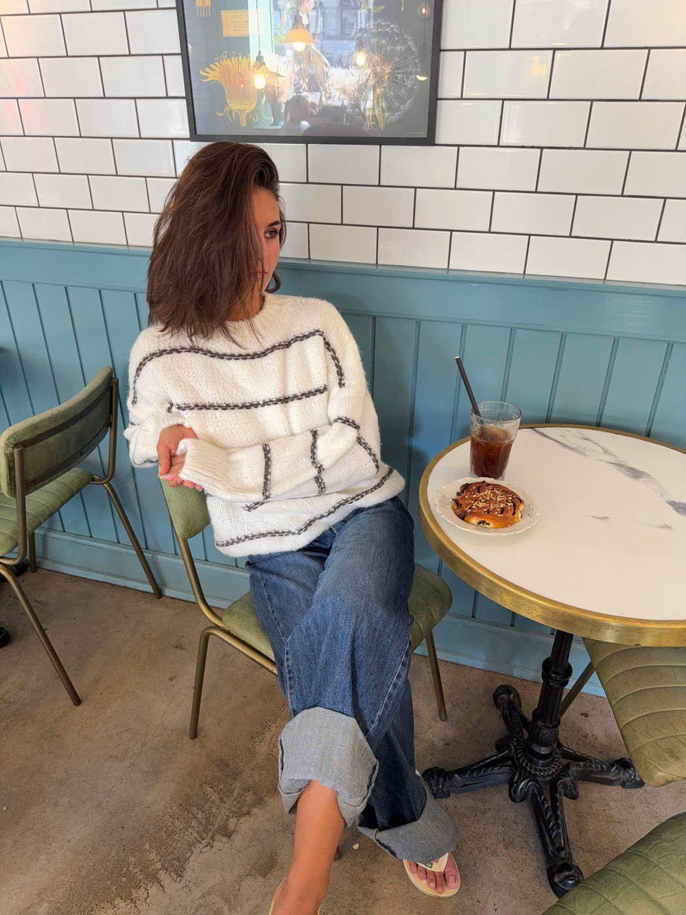 Rula striktrøje med striber - Hvid/brun