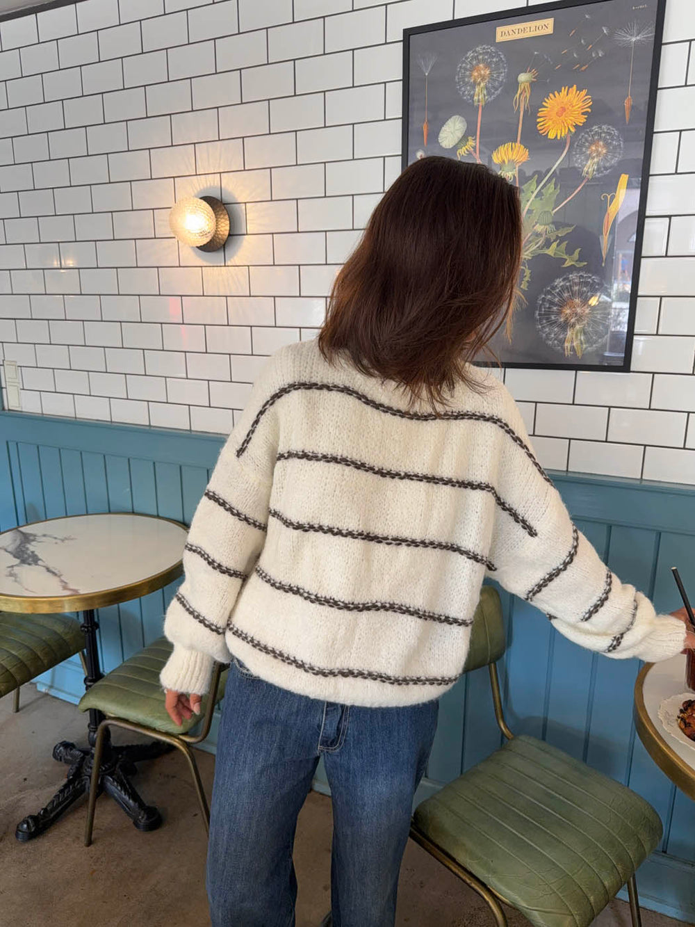 Rula striktrøje med striber - Hvid/brun