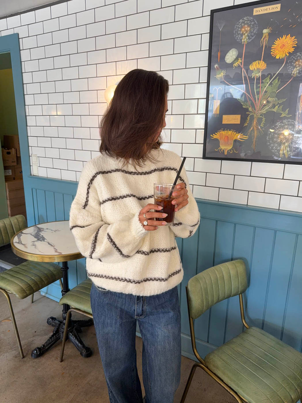 Rula striktrøje med striber - Hvid/brun