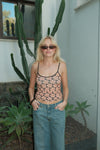 Rania top med blomster - Sort/orange