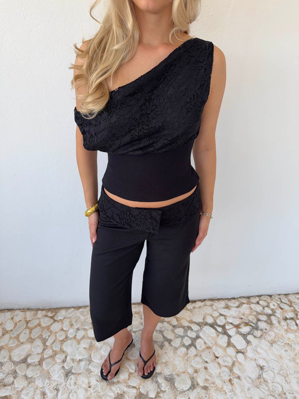 Kimmie top med blonder - Sort