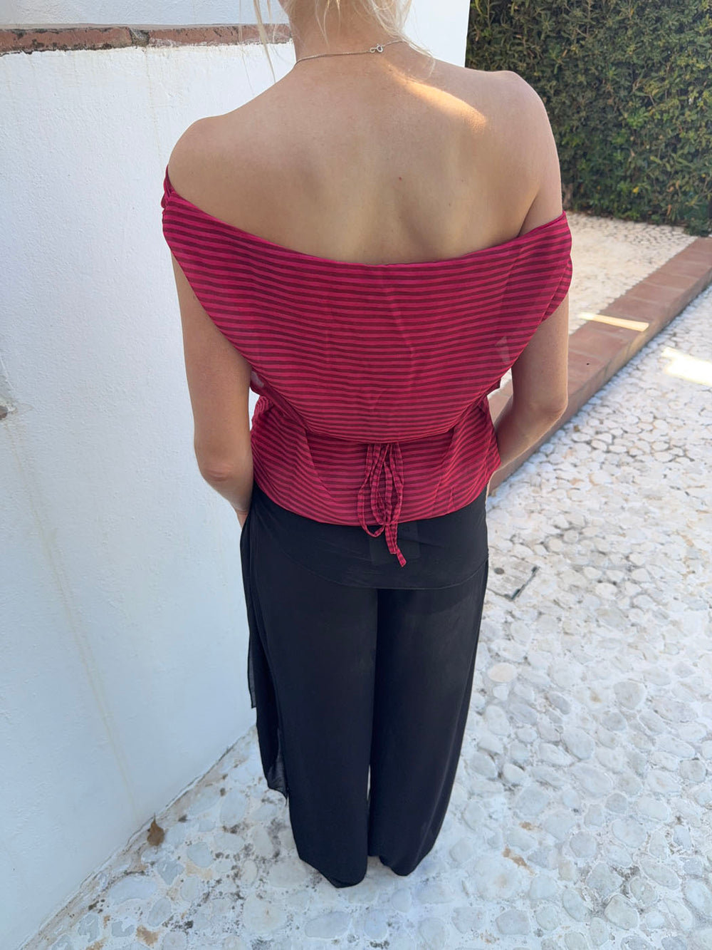 Lily top med striber - rød/bordeaux
