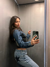 Star jeans med navy stjerner - lys denim