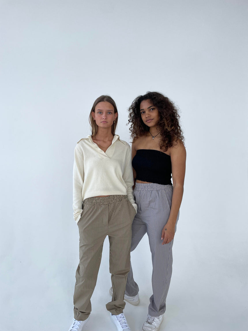 Zuri bukser med striber - Kaki/beige