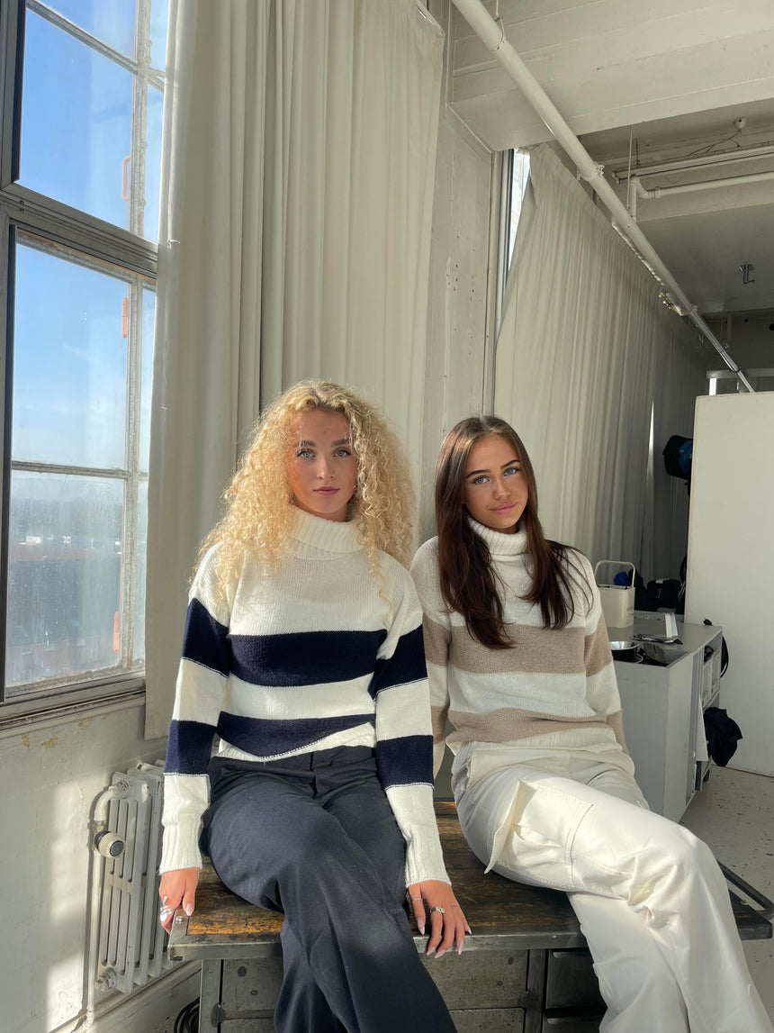 Mille striktrøje - beige striber