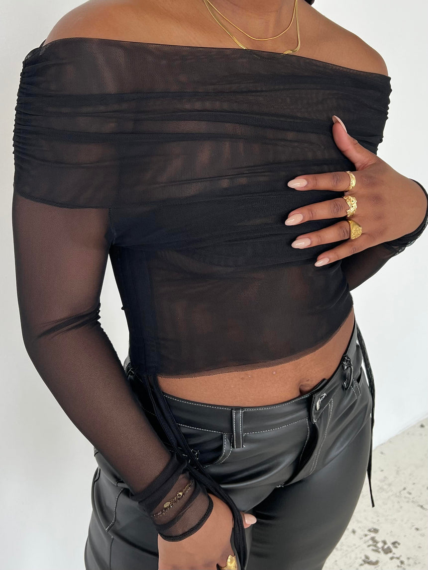 Romee mesh off-shoulder bluse