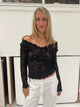 Bodil langærmet bluse med blonder - Sort