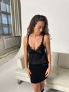 Edith satin top med blonde detaljer - Sort