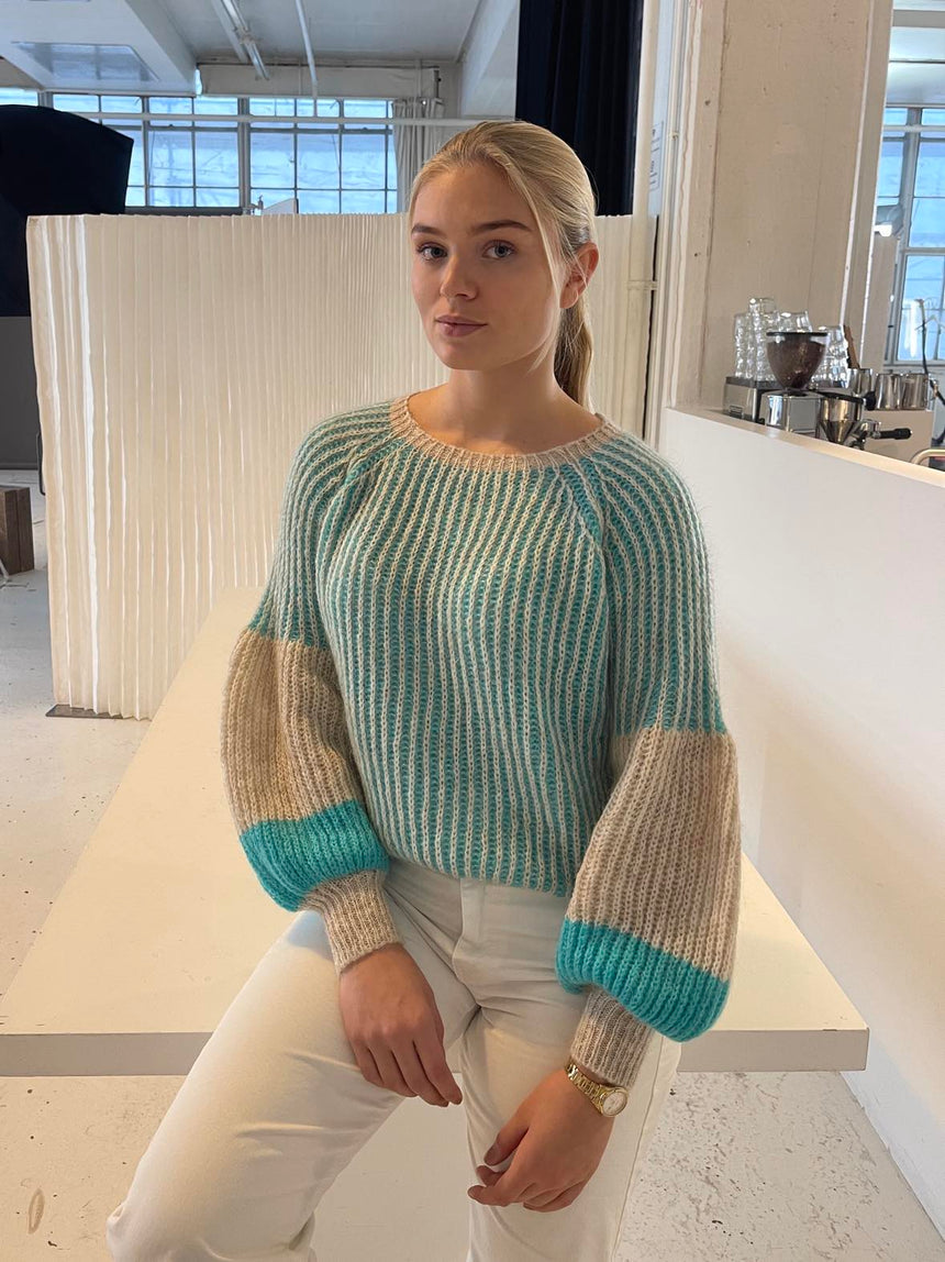 Johanna striktrøje turkis - Ny