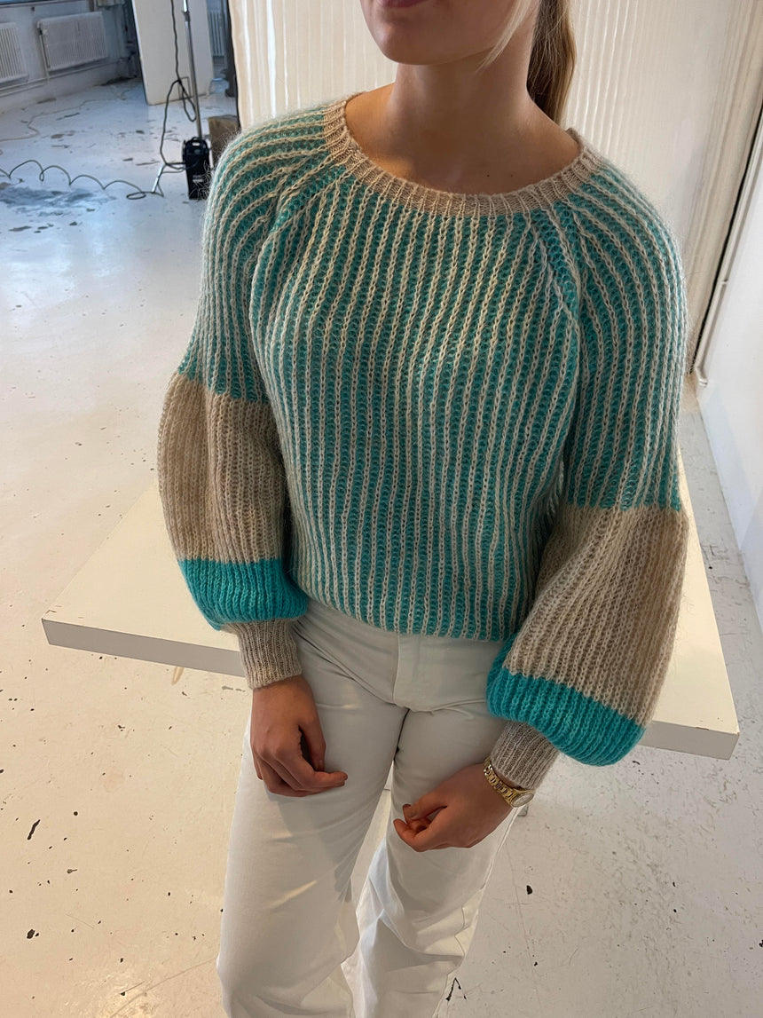 Johanna striktrøje turkis - Ny