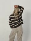 Flavia cardigan med striber- Brun/off white