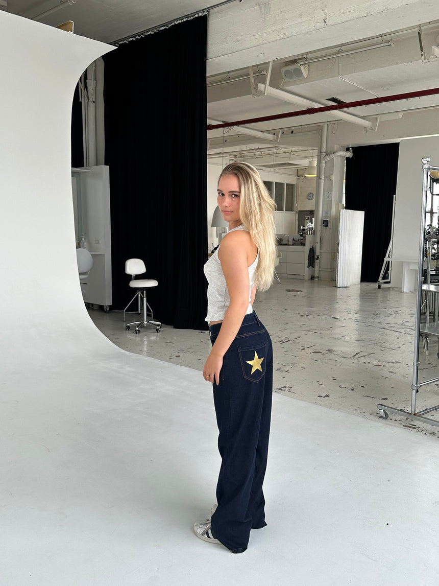Oversized stjerne jeans - Guld stjerner