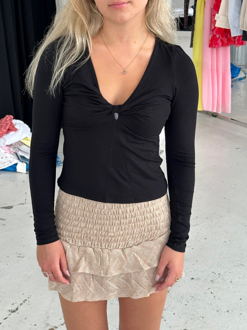 Sallie bluse med knude detalje - Sort