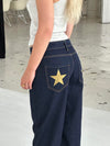 Oversized stjerne jeans - Guld stjerner