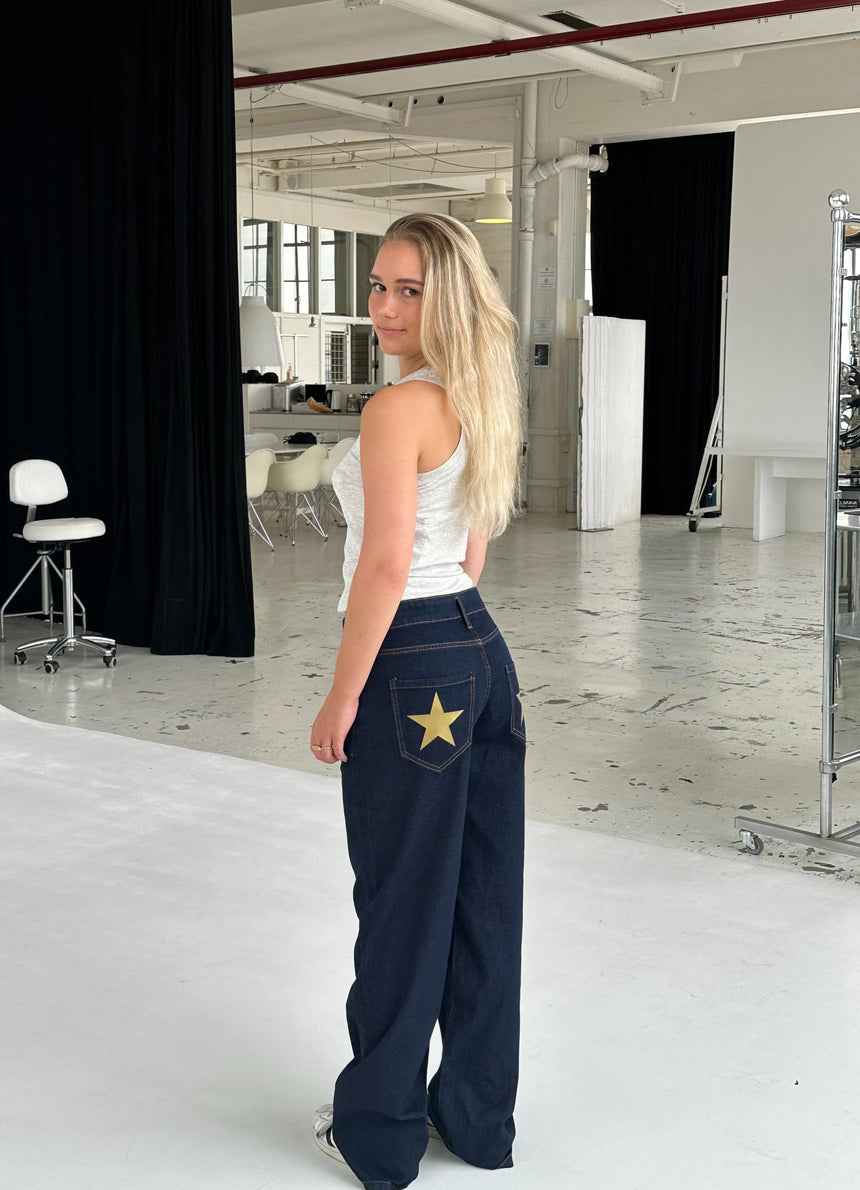 Oversized stjerne jeans - Guld stjerner