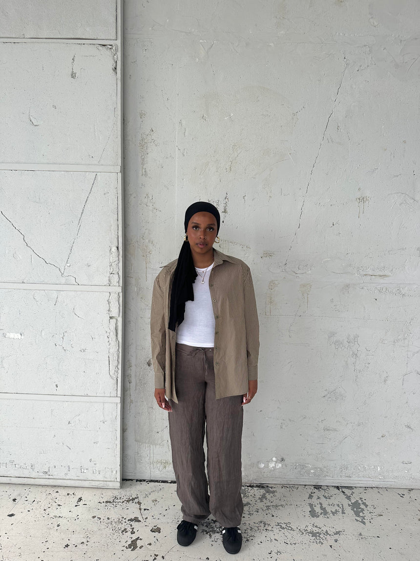 Zuri skjorte med striber - Kaki/beige