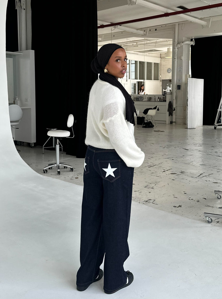 Oversized stjerne jeans - Hvide stjerner