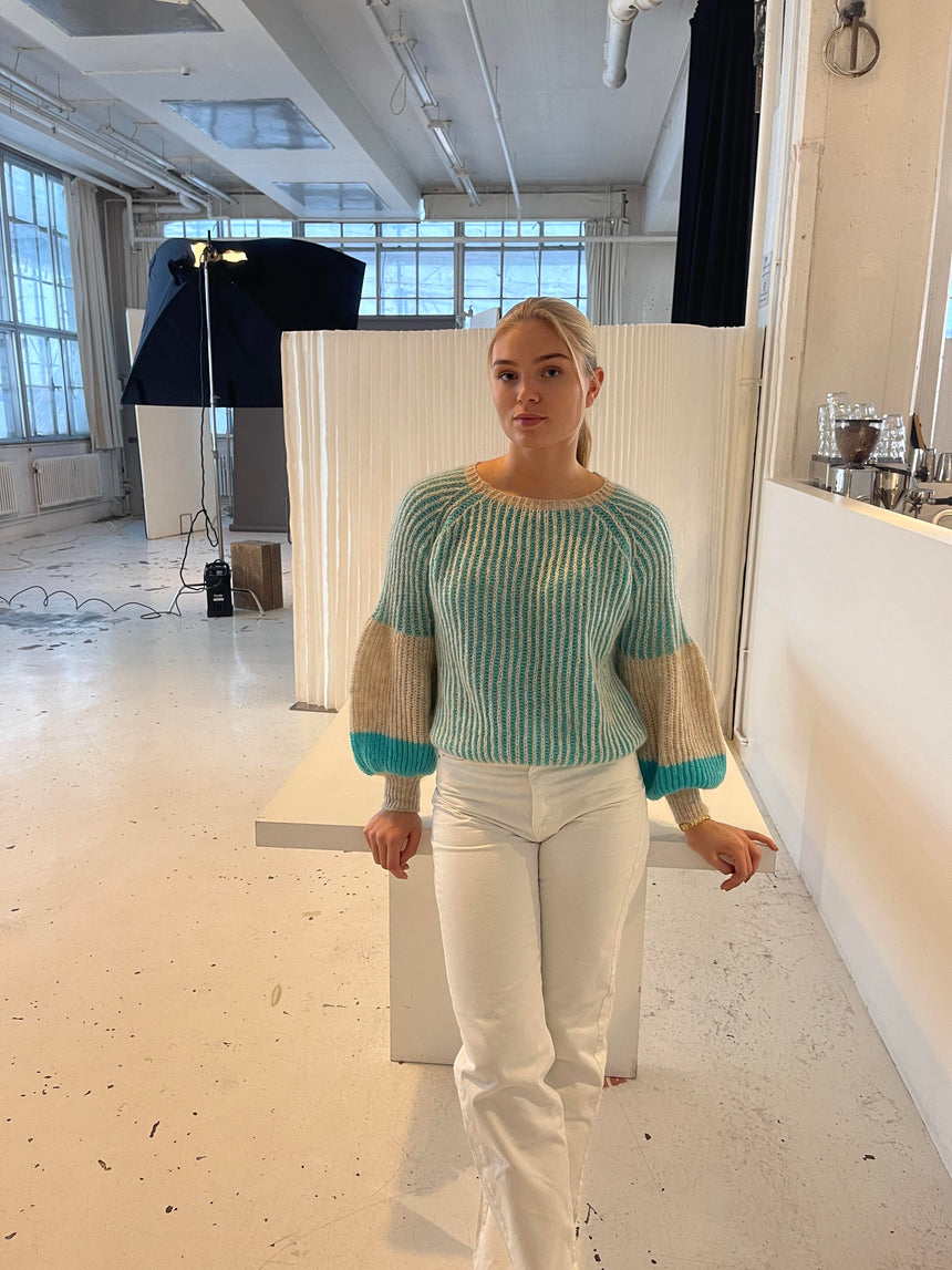 Johanna striktrøje turkis - Ny