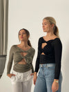 Claudine detail bluse - Grøn/brun