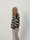 Flavia cardigan med striber- Brun/off white