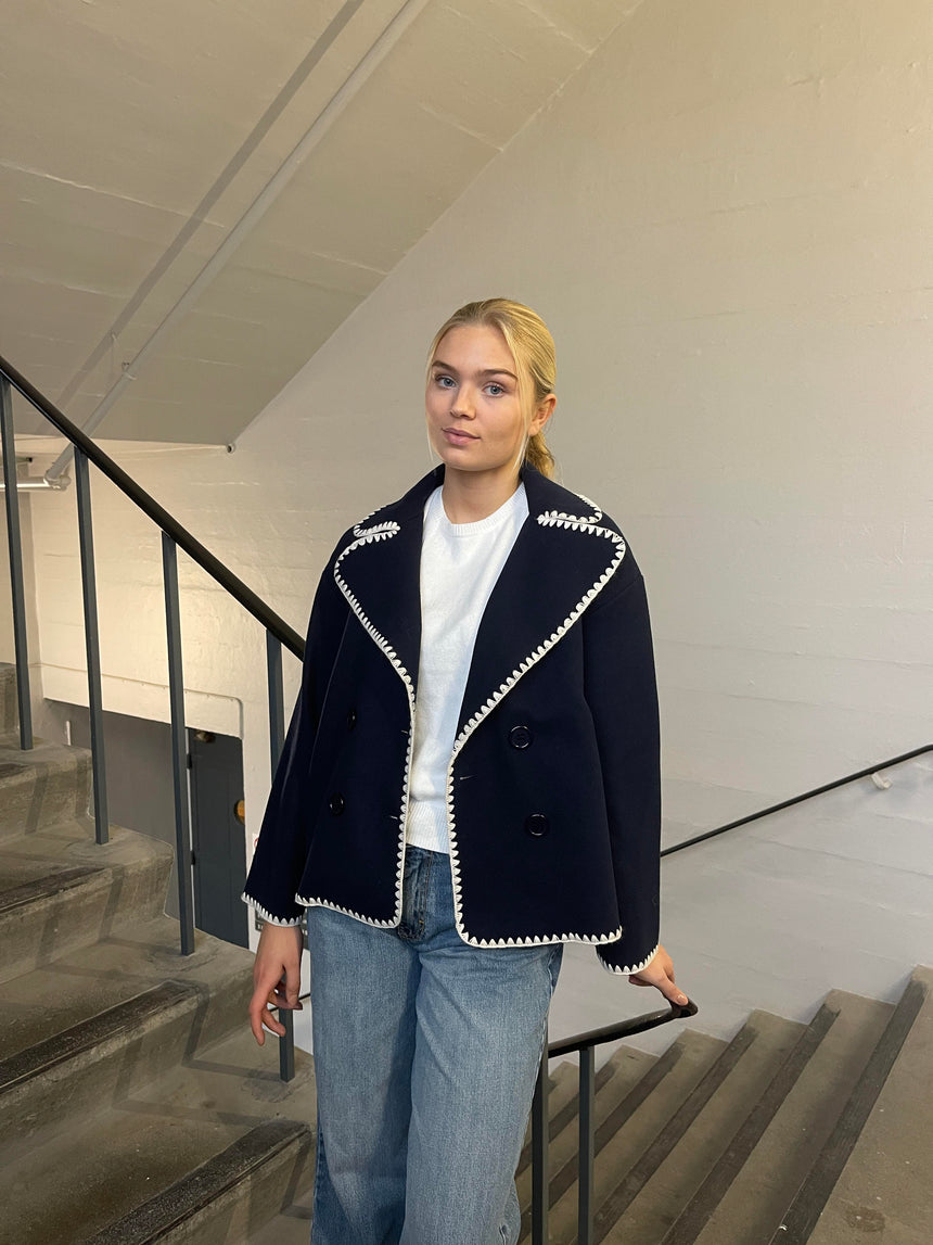 Adele stitching jakke - Navy