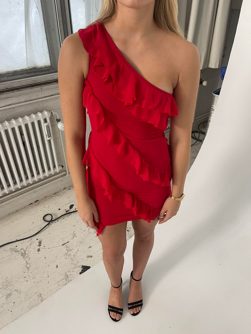Denise kjole med frynser - rød