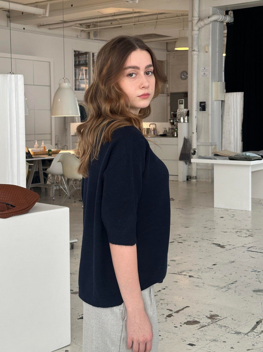 Arabella strikket t-shirt - Navy