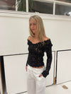 Bodil langærmet blonde bluse- sort