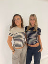 Eloisa bluse med striber - Navy/beige