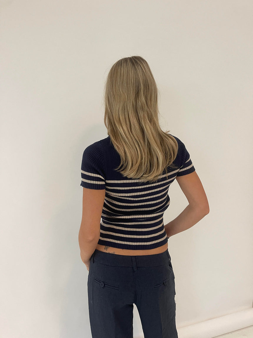 Eloisa bluse med striber - Navy/beige