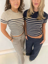 Eloisa bluse med striber - Navy/beige