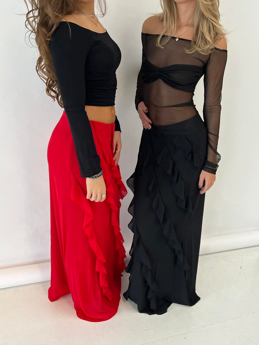 Marcie nederdel med frynser - Sort