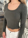 Ariella square neck bluse - Mørkegrøn