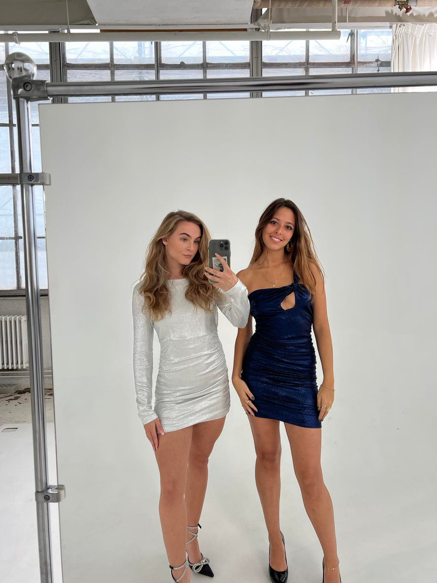 Louisiana one shoulder glimmer kjole - blå