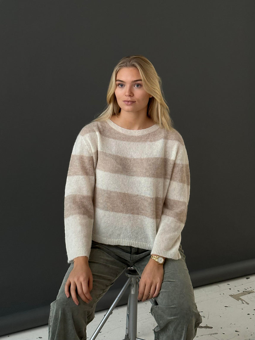 Christelle striktrøje med striber - Beige/off white