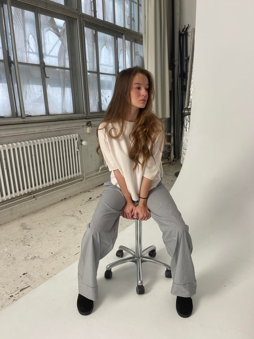Adina lavtaljede bukser med striber - Sort