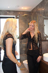 Isamara blonde bluse med velour - sort