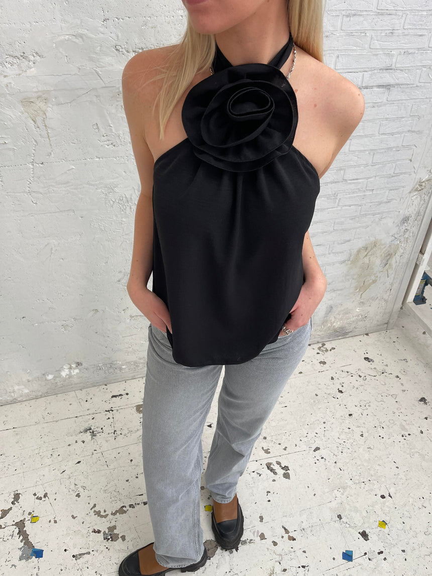 Karisma top med rose - sort