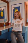 "I love me" leopard skrift baby tee - hvid
