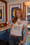 "I love me" leopard skrift baby tee - hvid