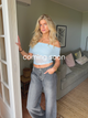 Victoire off shoulder top i mesh - Lyseblå