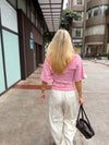 Scandivv bluse med striber - Pink/hvid