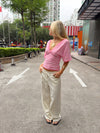 Scandivv bluse med striber - Pink/hvid