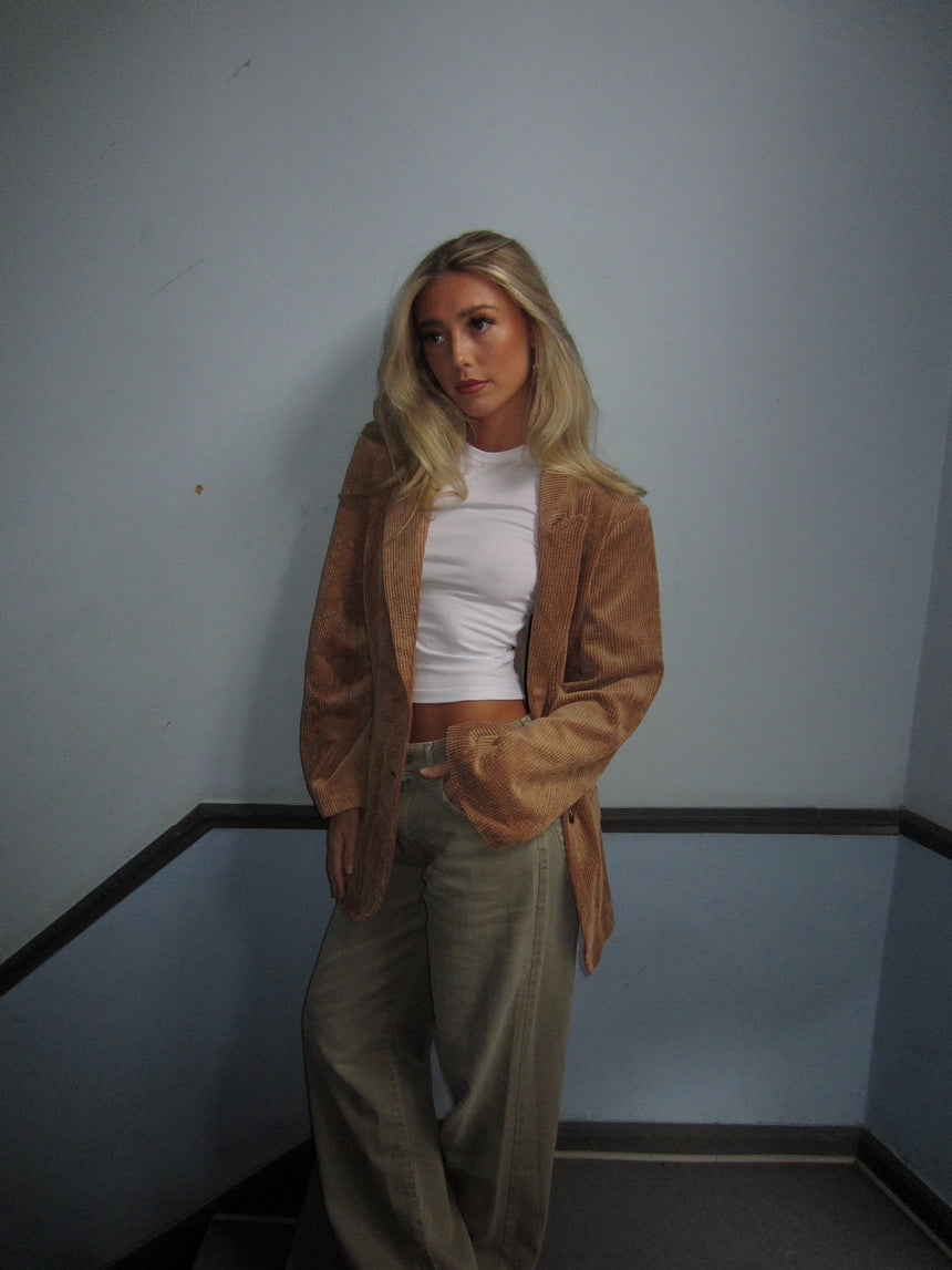 Lindsay fløjlsblazer - Kamel brun
